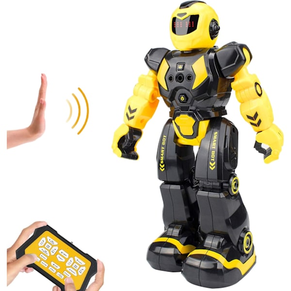 Barnrobot intelligent programmerbar robot med infraröd fjärrkontroll leksak dansande sjungande LED-ögon geststyrning robotset yellow
