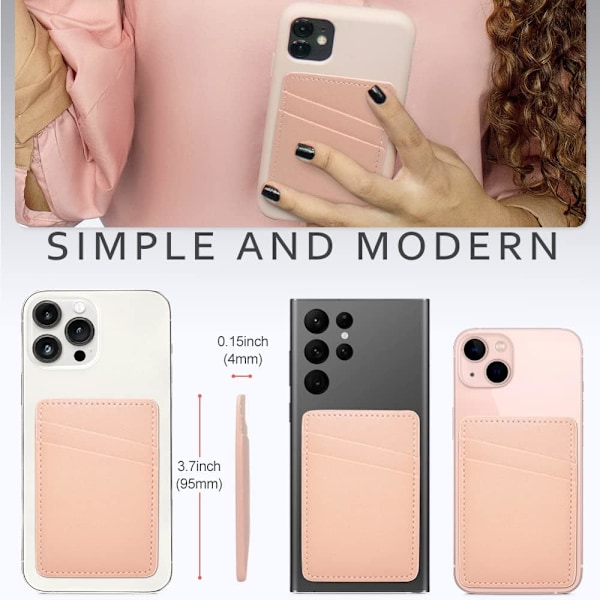 Korthållare för telefonfodral, telefonkorthållare i läder, dubbelficka för telefonplånbok att klistra på iPhone, Android-mobiltelefon Pink, Blue
