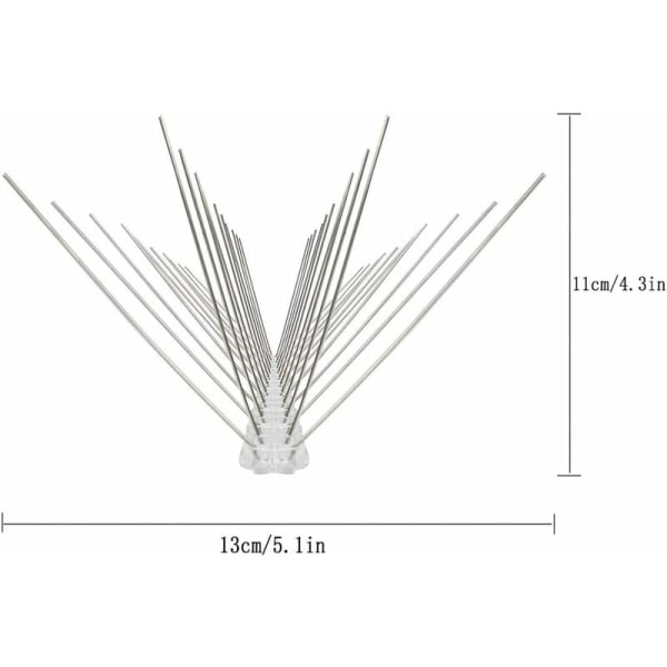 Fuglespiker i rustfritt stål, fuglespiker av stål, dueforsvar (25 cm (10 torner, 20 nåler)) vit