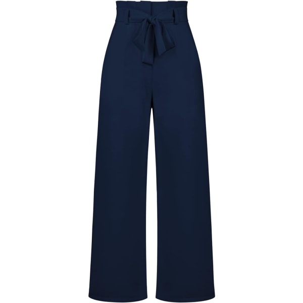 Marineblå højtaljede baggy bukser med brede ben til kvinder med sløjfe /XXL Navy blue XXL