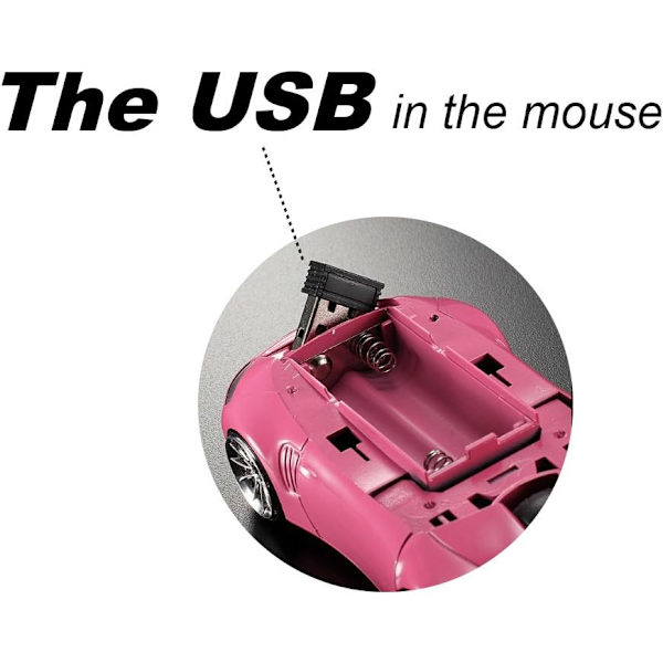 2.4GHz 3D bilformet trådløs optisk mus USB spillmus med mottaker for PC bærbar PC (rosa)