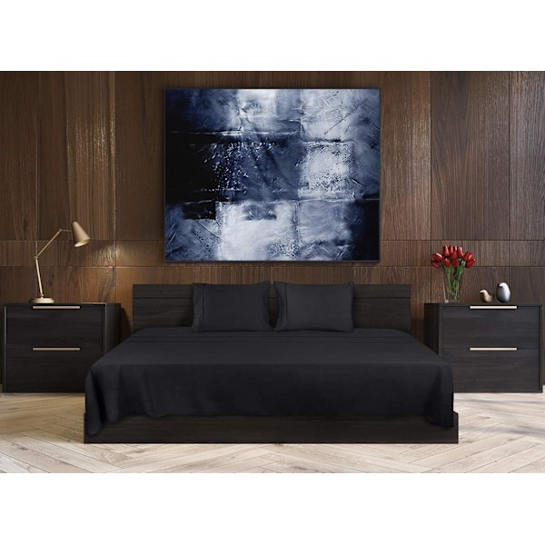 4-osainen vuodevaatesetti 150x200 - Harjattua mikrokuitupolyesteriä - Lakana, pussilakana ja 2 tyynyliinaa Black