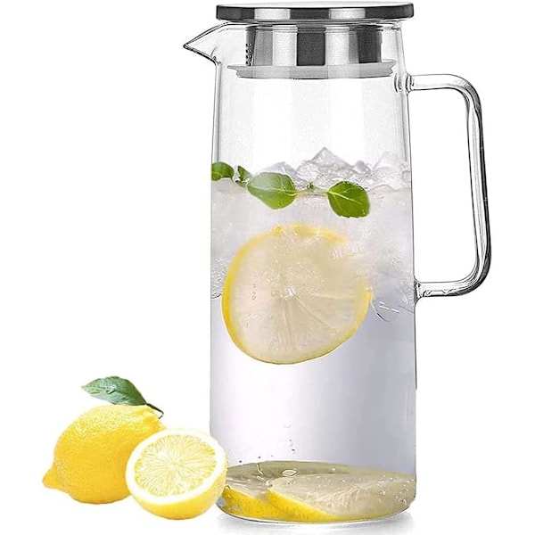 Borosilikatglass Vannkanne Saftmugge Karaffel med Lokbørste for Varm/Kaldt Vann Iste 1000ml