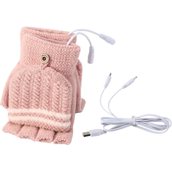 Uppvärmda handskar, USB termiska handskar Unisex Vinterhandskar Stickade handskar Halvfingerhandskar med uppvärmt skydd