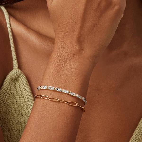 Damsilverarmband, justerbart damsilverarmband tennisarmband silverguld flerfärgad zirkonkristallgåva Blanco-oro