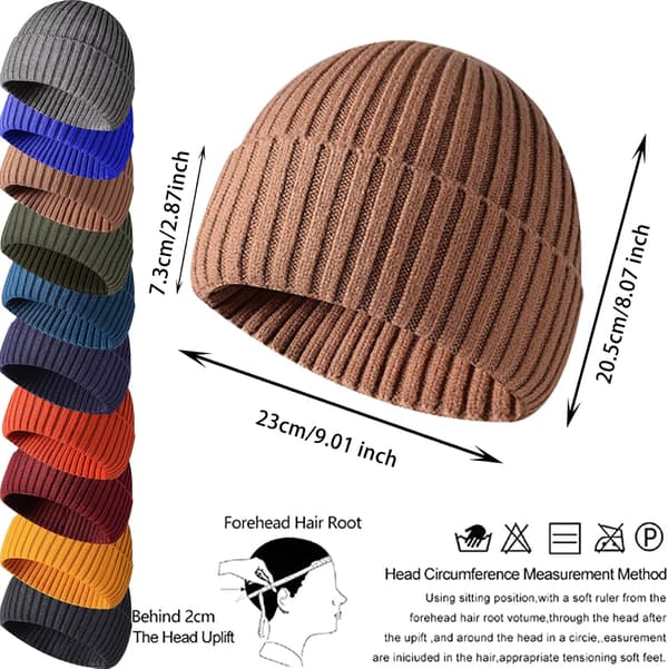 Vintermössa, unisex stretchig mjuk mudd, termisk randig upprullad kant vintermössa, present till familjen Camel One Size