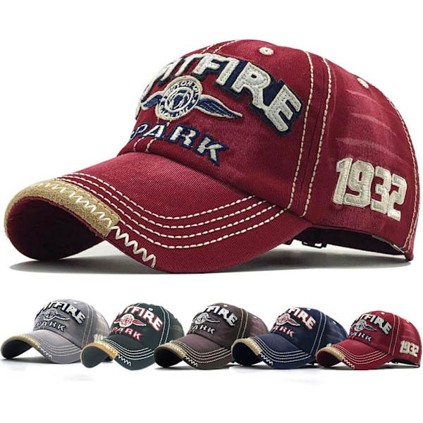 Sliten Baseballkeps för Herrar Vintage Trucker Hat Herrar Bomull Broderad Snapback Casual Baseballkeps Unisex Red One Size