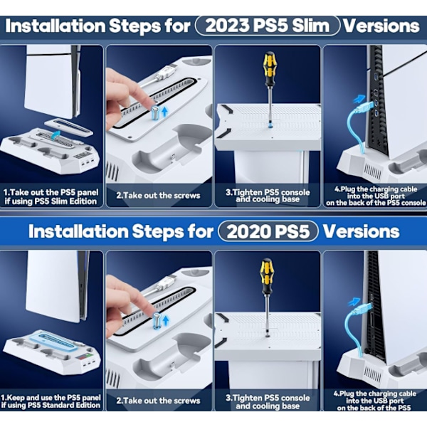 PS5/Slim/Pro konsoll universell kjølevifte base multifunksjon to-i-ett håndtak direkte plugg lading med hodetelefonholder white