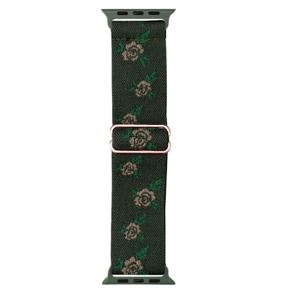 Blomster Sportbånd Kompatibel med Apple Watch, Kvinders Elastisk Vævet Nylon Enkelt Loop Broderet Blomsterprint Urrem til Flere Serier Green leaf pink rose grass green 38/40/41mm