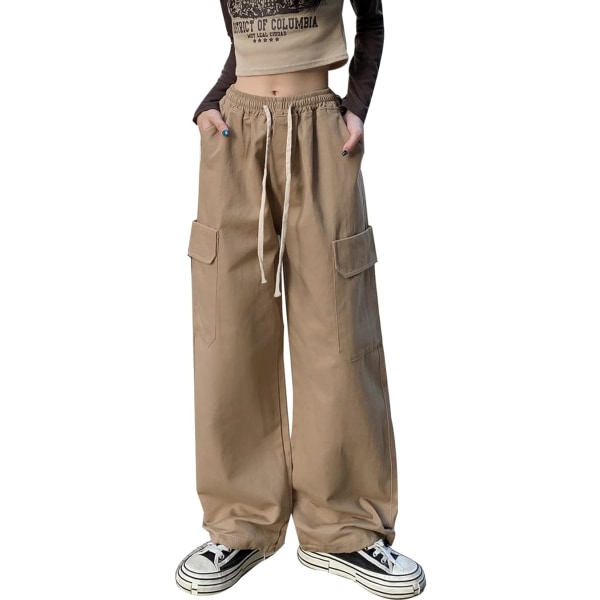 Khaki overalls Baggy punk Harajuku bukser for kvinner /L khaki L