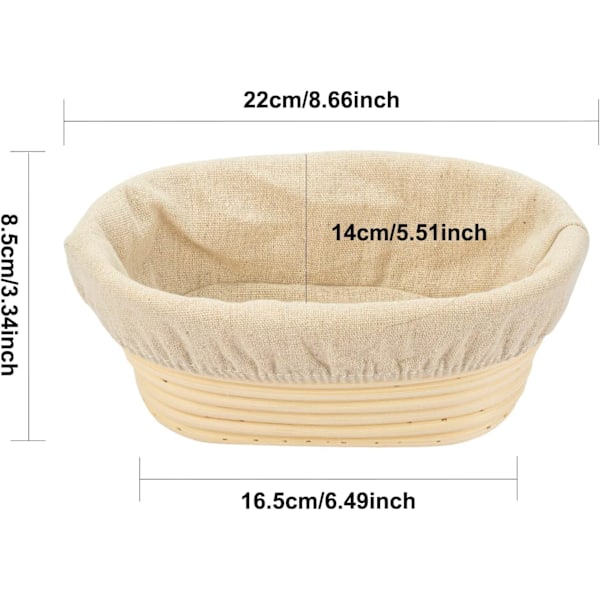 21cm/8 tommer Oval Lang Banneton Brøddeig Hevekurv i Rattan med Lin for Profesjonelle og Hjemmebakere