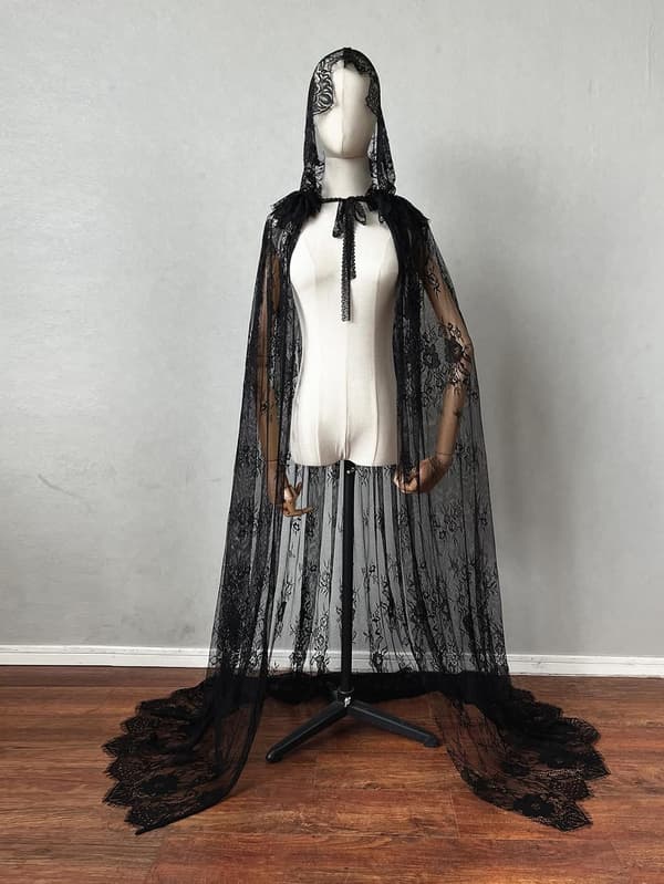 Halloween Kappe med Hætte Unisex Voksen Blondekappe Julekostumer Black