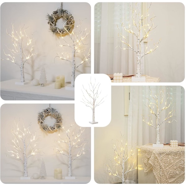 Opplyst hvitt juletre med 24 varmhvite LED-batteridrevne lysende grener, tre for hjemmefest, bryllup, påske, juledekorasjon