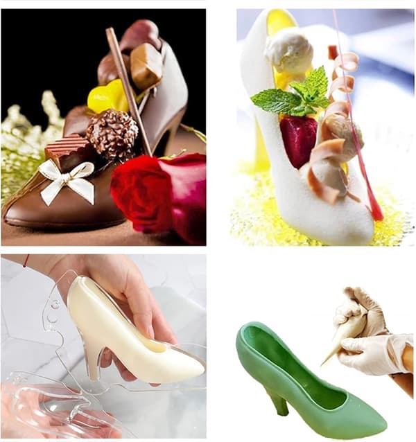 3D høyhælte sjokoladesko-form, med 3 klips DIY sjokoladeskimmelform for baking baking sjokolade