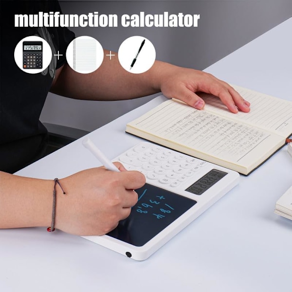 2 i 1 kalkulator med LCD skriveplate, skrivebords kalkulator med elektronisk kalender, tid og temperatur indikator, 10 siffer LCD display kalkulator