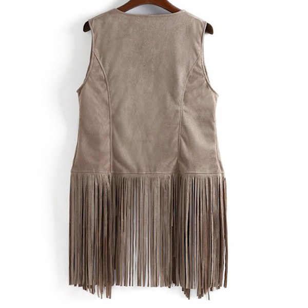 Naisten Rinta-aukkoinen Tank Top 70-luvun Hippi Väärennetty Nahka Rinta-aukkoinen Takki, Disco Raido Tank Takki Beige L