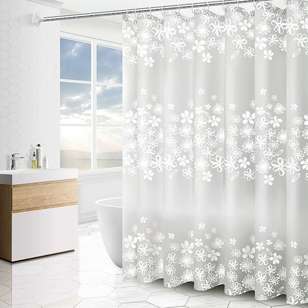 Dusjforheng 3D Semi Transparent EVA Vanntett Muggsopp Resistent Badgardiner Miljøvennlig Vaskbar Badeforheng, 180x200cm(72\"x79\") White Flowers