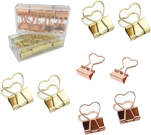 Binder Clips, Rosaguld/Guld Hjerteformet Note Clips Pakke med 24