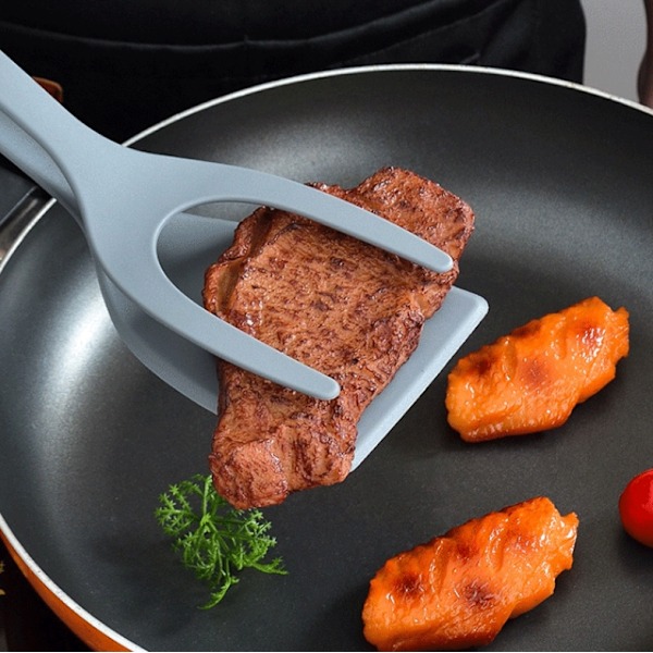 Stekt äggvändare Spatel | Nylon äggspatel | Stekning Vändning Grillning Kök Matlagning Verktyg | 2 i 1 Non Stick Flipper Matklämma Äggvändare Grey