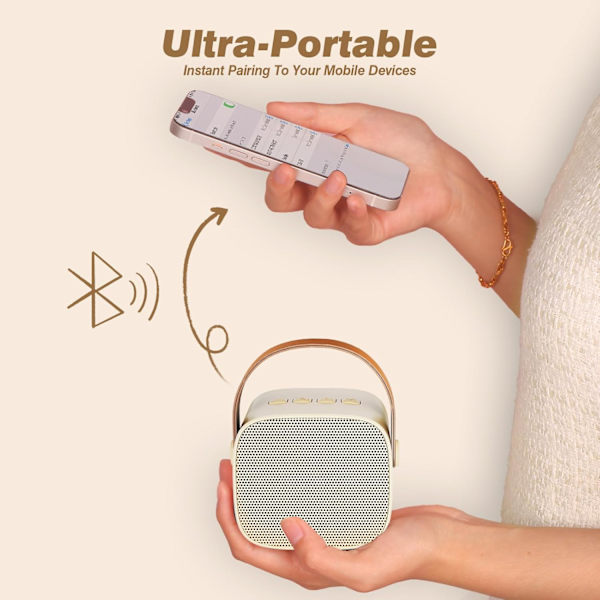 Karaokemaskin för barn med 2 trådlösa mikrofoner, bärbar Bluetooth-högtalare, presentleksaker för flickor och pojkar födelsedag Beige 1 Mic