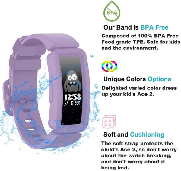 Kompatibel med Fitbit Ace 2 remme til børn 6+, blødt silikonearmbånd