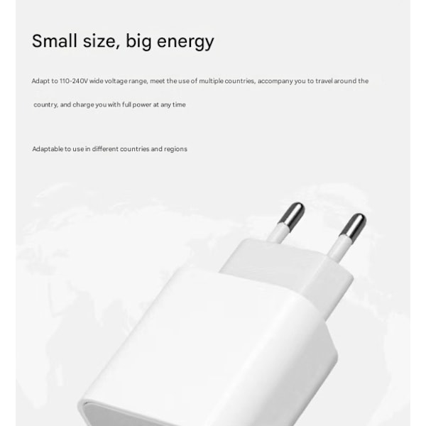 Lader for Android/Apple - Hurtiglader 20W USB-C - USB-C, adapter + 2m kabel Hvit, flere størrelser tilgjengelig (Flere kombinasjoner tilgjengelig) C-C port 3pc