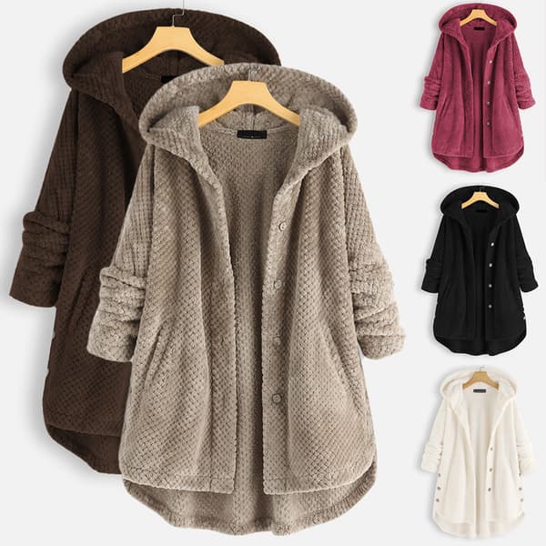 Vinter huvförsedd vändbar fleece hoodie mode medium lång plus size
