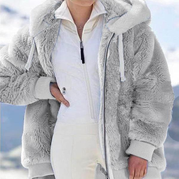 Hættejakke til kvinder, Teddy Fleece-frakke, Overgangsjakke med hætte og lommer, lynlås, efterår, vinter, plysjakke, fleecejakke, vinter 4XL D Grey