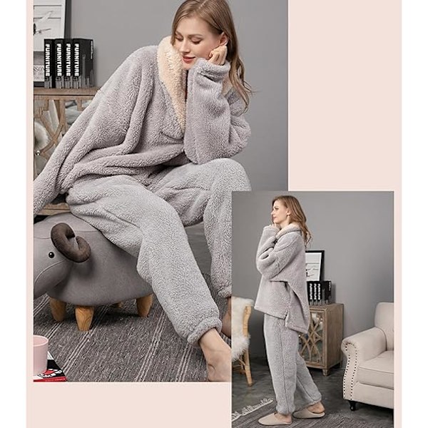 Dam Pyjamas Varma Fleece Pyjamas Set Vinter Mjuk Dam 2-Delar Nattkläder Loungewear Set Långärmad Topp och Termiska Byxor Pjs Sleepwear