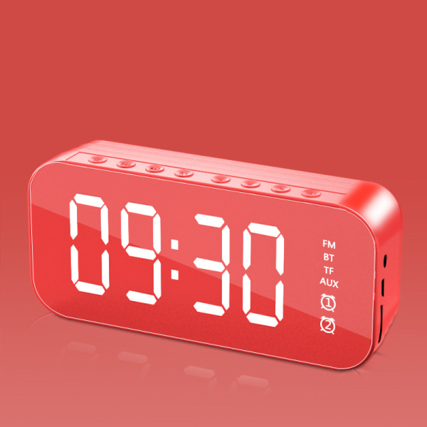 Röd digital väckarklocka med 7-tums LED-spegel red