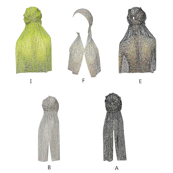 Bling Rhinestone Hovedtørklæde Fiskenet Bandana Strass Turban Hat Turban Hovedbeklædning (Sort lang)