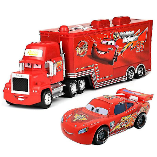 Bilar 2 3 Hahmoa: Salama McQueen, Kuningas & Chick Hicks & Mack-rekka Setä Metalli Valu Leikkiautot Mcqueen