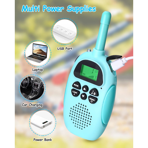 2-pakning barnas walkie-talkies, 22 kanaler LCD-skjerm VOX lang rekkevidde 3KM walkie-talkies for barn, bursdagsgaver for gutter eller jenter i alderen 3-12