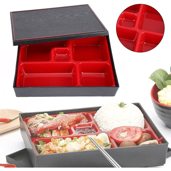 Lunchlåda, Bentolåda, Snacklåda, Bento Lunchlåda, Fem fack, 27×21×6 cm, Tillverkad av ABS-material av livsmedelskvalitet