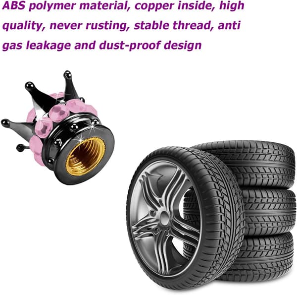 Däckventilskaftlock, 4 st handgjorda bling strass bilskaft luftlock, dammtäta däckventilskaftlock Black/Pink