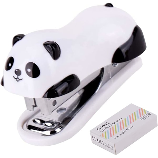 1 pakke Mini Panda skrivebords stiftemaskin for 10 ark kapasitet med 1000 stk. nr. 10 stifter for papirklips stiftemaskiner