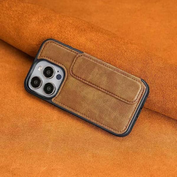 Lær+TPU Kort Holder Telefondeksel for iPhone 15 Pro