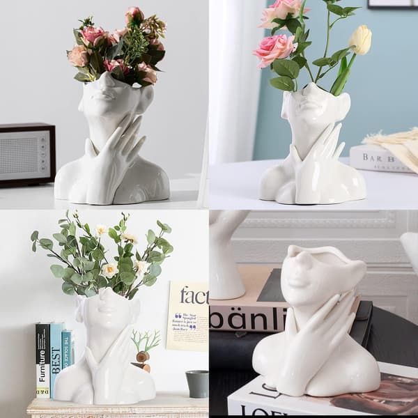 Hvid Keramisk Vase Ansigt Halv Krop Buste Moderne Dekorativ Nordisk Model Blomstervase