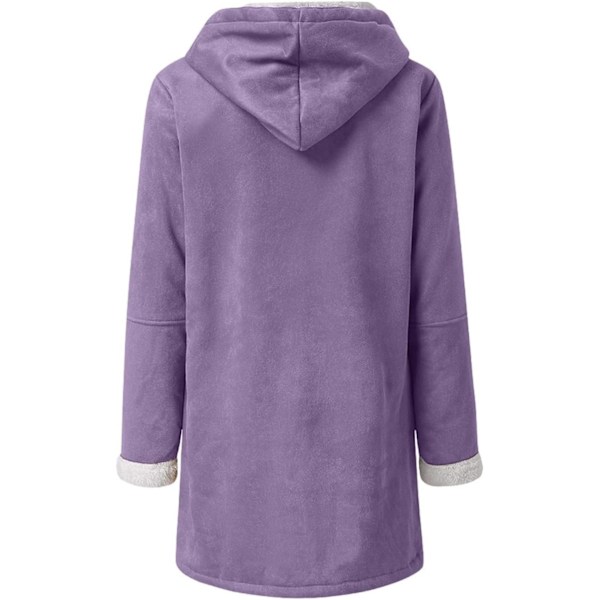 Damer Vinterjakker Udsalg Plus Størrelse Dame Fleeceforet Jakke Hoodies Lomme Uld Casual Hættetrøjer Horn Knapper Casual Varmt Jakke Trench 5XL 01 Purple