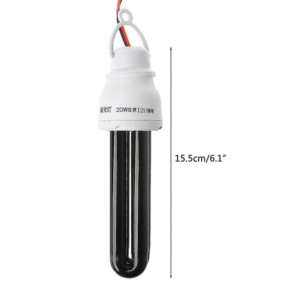 1 Set UV-ljus 12V 20W Svart Lampa Spiral Energisparande Lila Ljus Jordbruk Insektsfälla Ljus Ultraviolett Yu