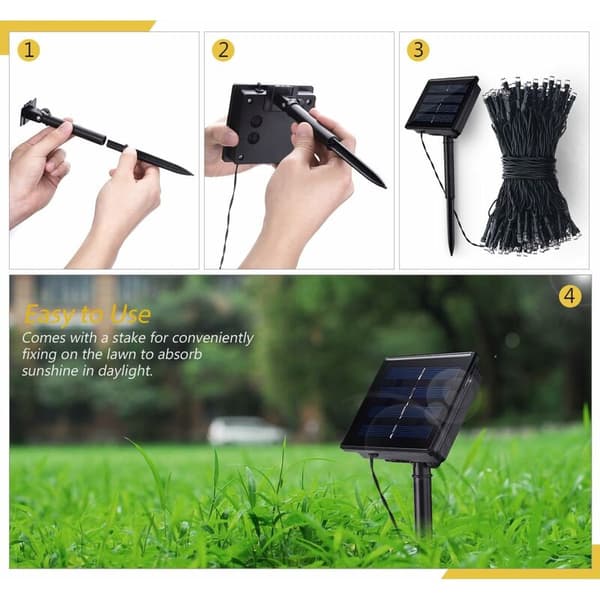 Solcelle lyslenke 200LED vanntett lyslenke (【22 meter 200 lys】 【8 moduser】 varm hvit)