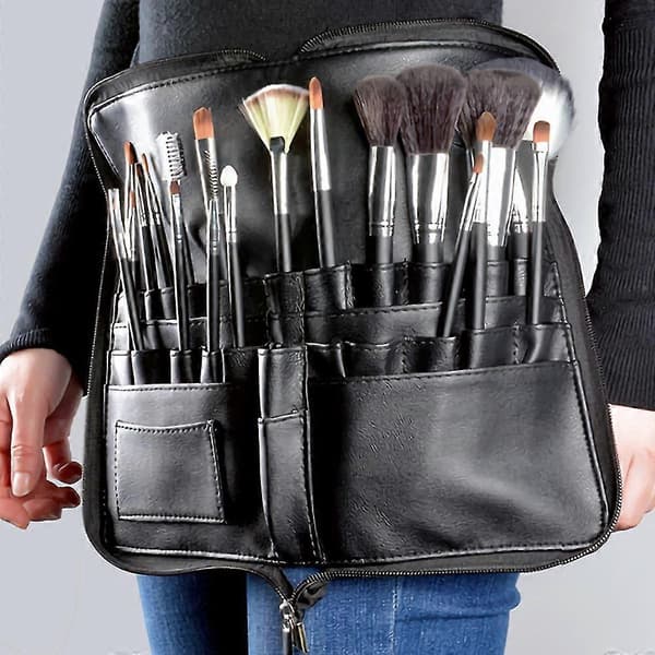 Artist Proffs Makeupborste Midjeväsk, Kosmetisk Bärbar Multifick Väska Med Bälte Svart