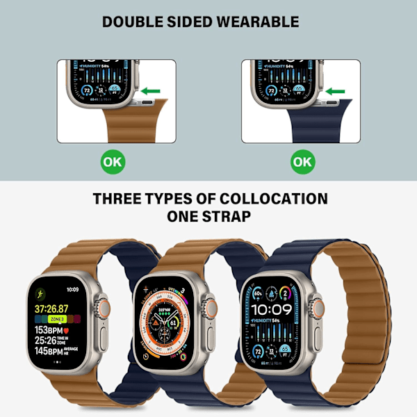 Kompatibel med Apple Watch Armband 49 46 45 44 42 41 40 38mm Dubbelsidigt Silikon Magnetiskt Armband för iWatch Ultra SE Serie 10 9 8 7 6 5 4 3 2 1 white (38-41mm)