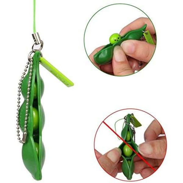 Squeeze Beans Keychain  Fidget Toys Squishy Pea Pod Stress Toy Bring Fun for Kids 3PCS with Reduce Anxiety and Stress