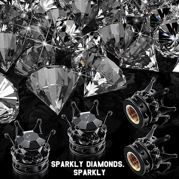 4 stk. Ventilhætter, håndlavede Rhinestone Crown bildækdæksler (sort)
