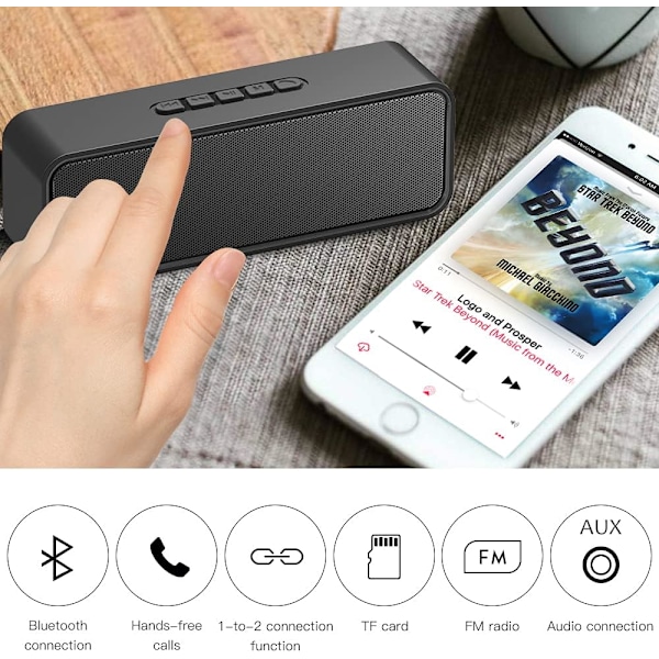 Bärbar Bluetooth-högtalare, Trådlös Bluetooth 5.0-högtalare med 3D Hi-Fi Stereo Bass, Inbyggt 1500 mAh Batteri, 12 Timmars Speltid