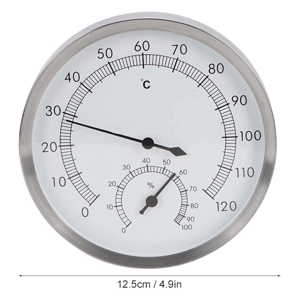 Saunatermometer i rustfrit stål, hygrometer, termometer til dampbad med letlæselig skala, termohygrometer, tilbehør til saunarum
