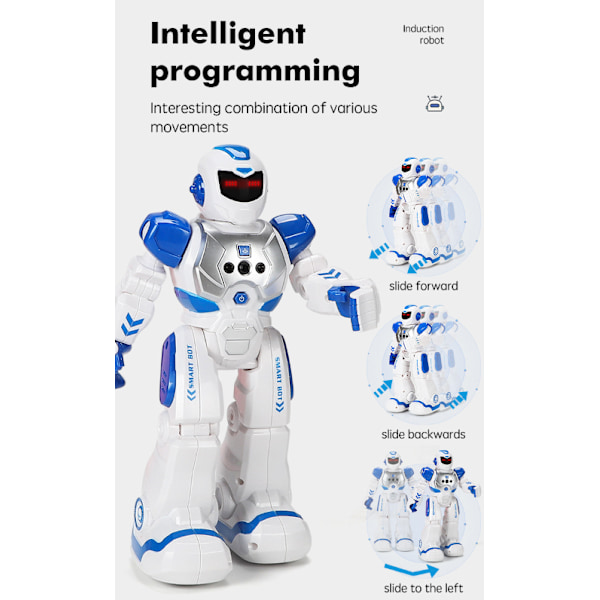 Barnrobot intelligent programmerbar robot med infraröd fjärrkontroll leksak dansande sjungande LED-ögon geststyrning robotset blue