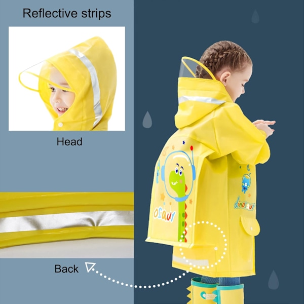 Barnregnrockar Regnponcho Flickor Pojkar Regnjacka Vattentät Poncho Småbarn Cartoon Regnkläder Återanvändbar med Bärbar Väska S-4XL Storlek Yellow 4XL / 13-14 Years