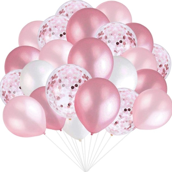 Pink og hvide balloner, pink konfetti balloner, hvide balloner. I alt 90 latex festballoner